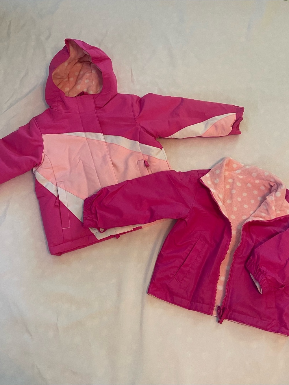 Wonderkids Hot Pink Hooded Coat Light Pink Accents, Removable Inner Jacket Sz 3T